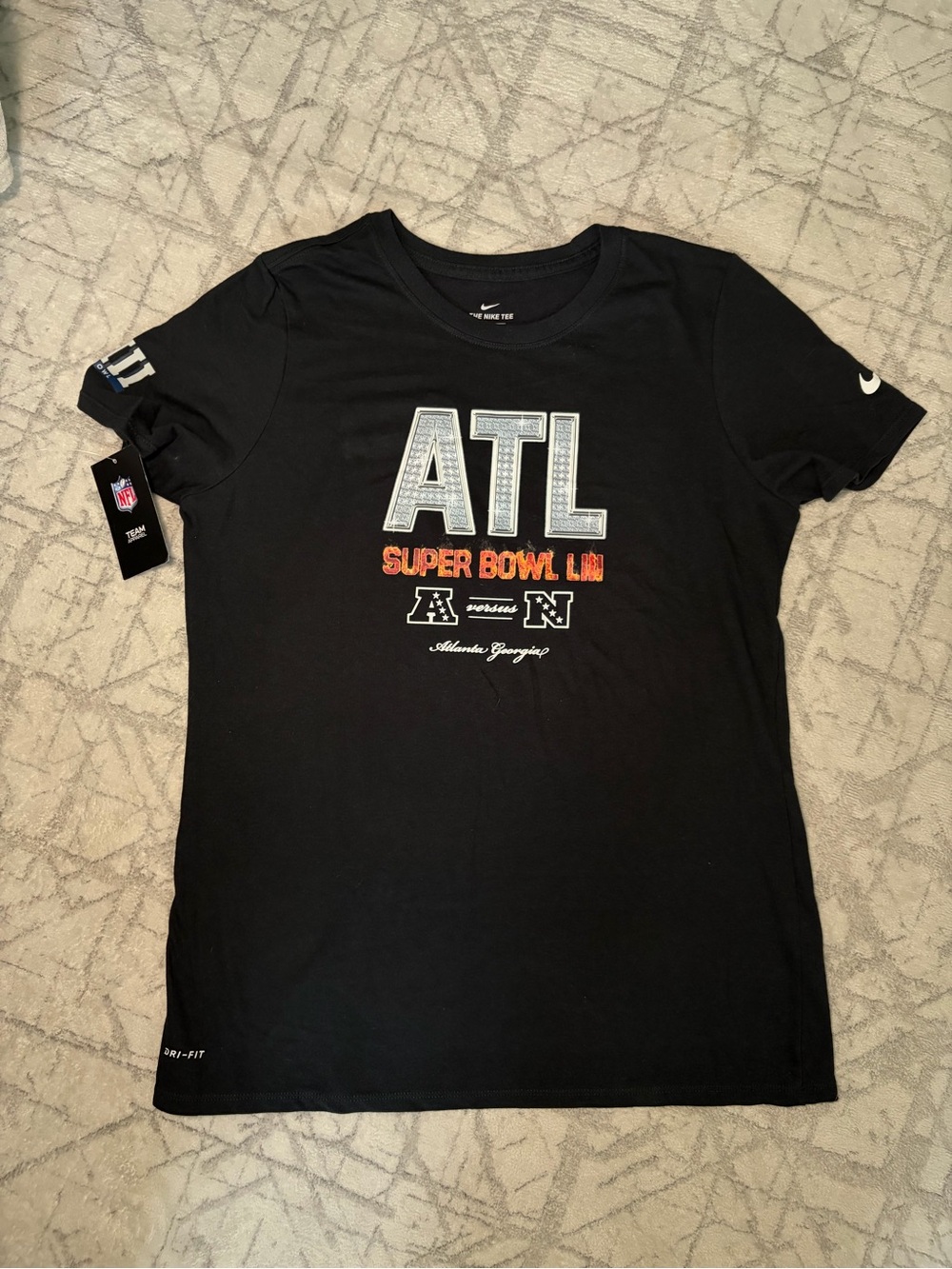 Nike Dri-Fit Atlanta Bling Logo Super Bowl Black T-Shirt Men's Size Large